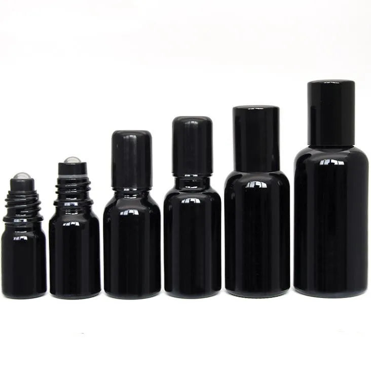 5ml 10ml 15ml 20ml 30ml 50ml 100ml Shiny/glossy Black Lucifuge Essential Oil  Roll on Glass Bottles With Leakproof Black Cover