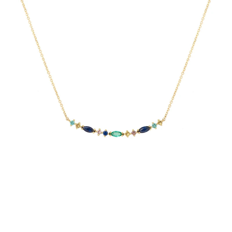 CANNER S925 Sterling Silver Water Drop Color Blue Zircon Combination Necklace 18k Gold Plated Women's Jewelry