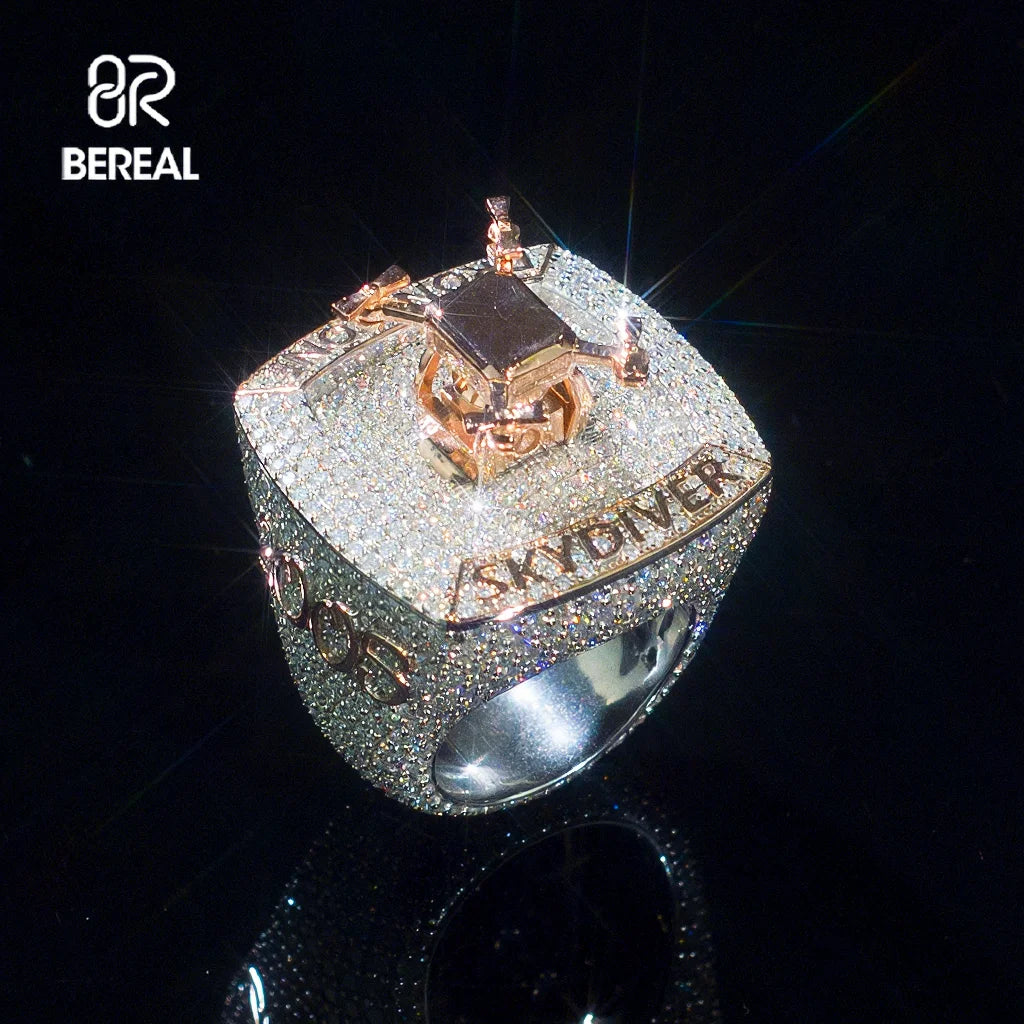 New Design Moissanite Hip Hop Ring With Drone Pass Diamond Tester Round Brilliant Cut Diamond 925 Silver Fine Jewelry Rings
