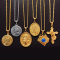 Best Selling Real 18k Gold Plated Stainless Steel Evil Eyes Necklace Devil Eye Pendant Religious Jesus Mary Cross Necklace Men
