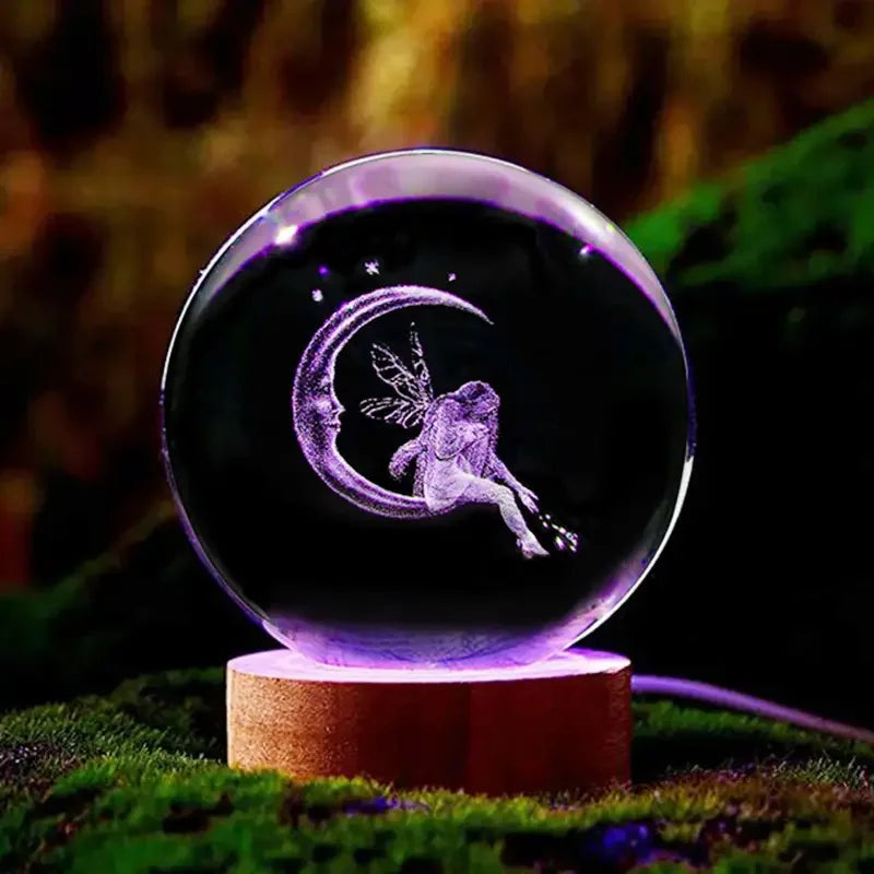 EU Luxury Modern Birthday Gift Crystal Ball LED Base Laser Engraved Carved 3D Little Elf Night Light EURAN Brand China ZHE