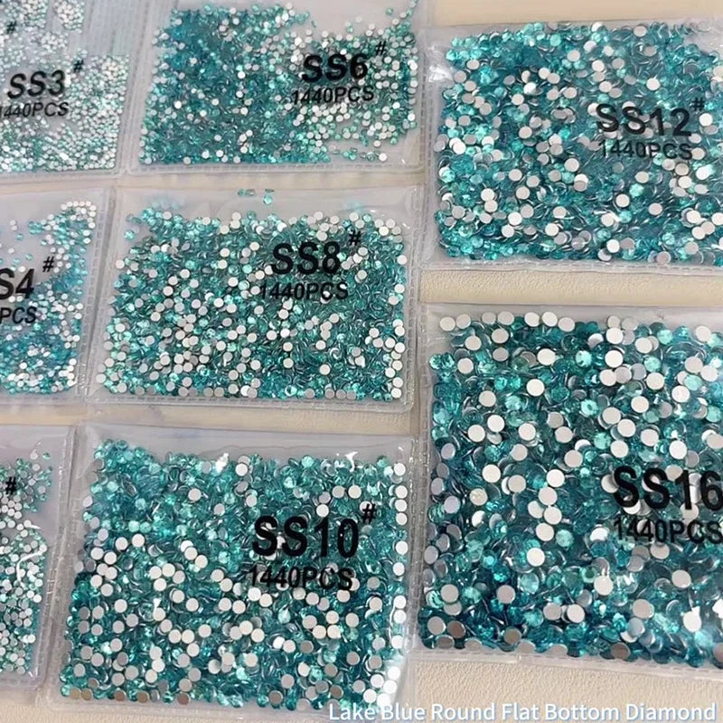 Paso Sico Super Shiny 3D Lake Blue Crystal Nail Drill Non Hotfix DIY Nail Jewelry Flat Nail Rhinestones Glass Stone