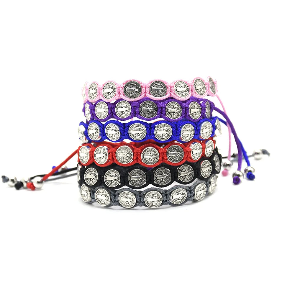 Factory Direct Sales Alloy Multicolor Braided Adjustable Rosary Bracelet