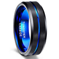 OAHLAN Personalized 8mm Blue Black Mens Tungsten Carbide Ring Blue Line Design Women Wedding Engagement Rings Fashion Jewelry