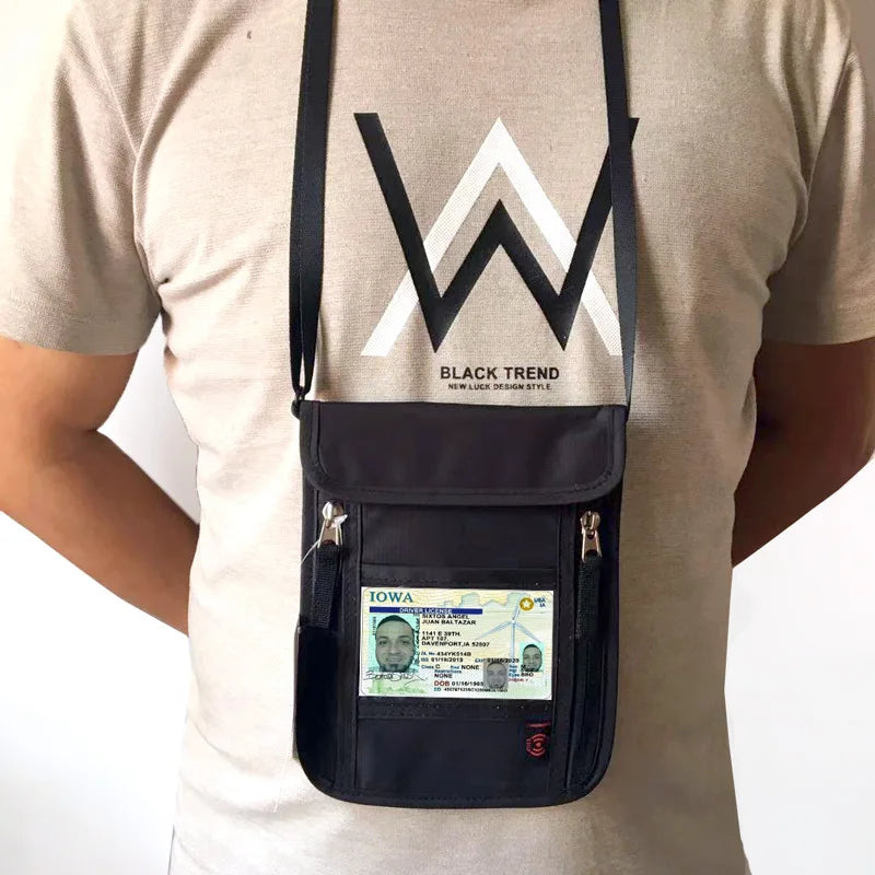 HelloWorld Passport Holder Neck Pouch Travel Neck Wallet Rfid Blocking Pockets With Adjustable Neck Strap to Keep Your Passport Document