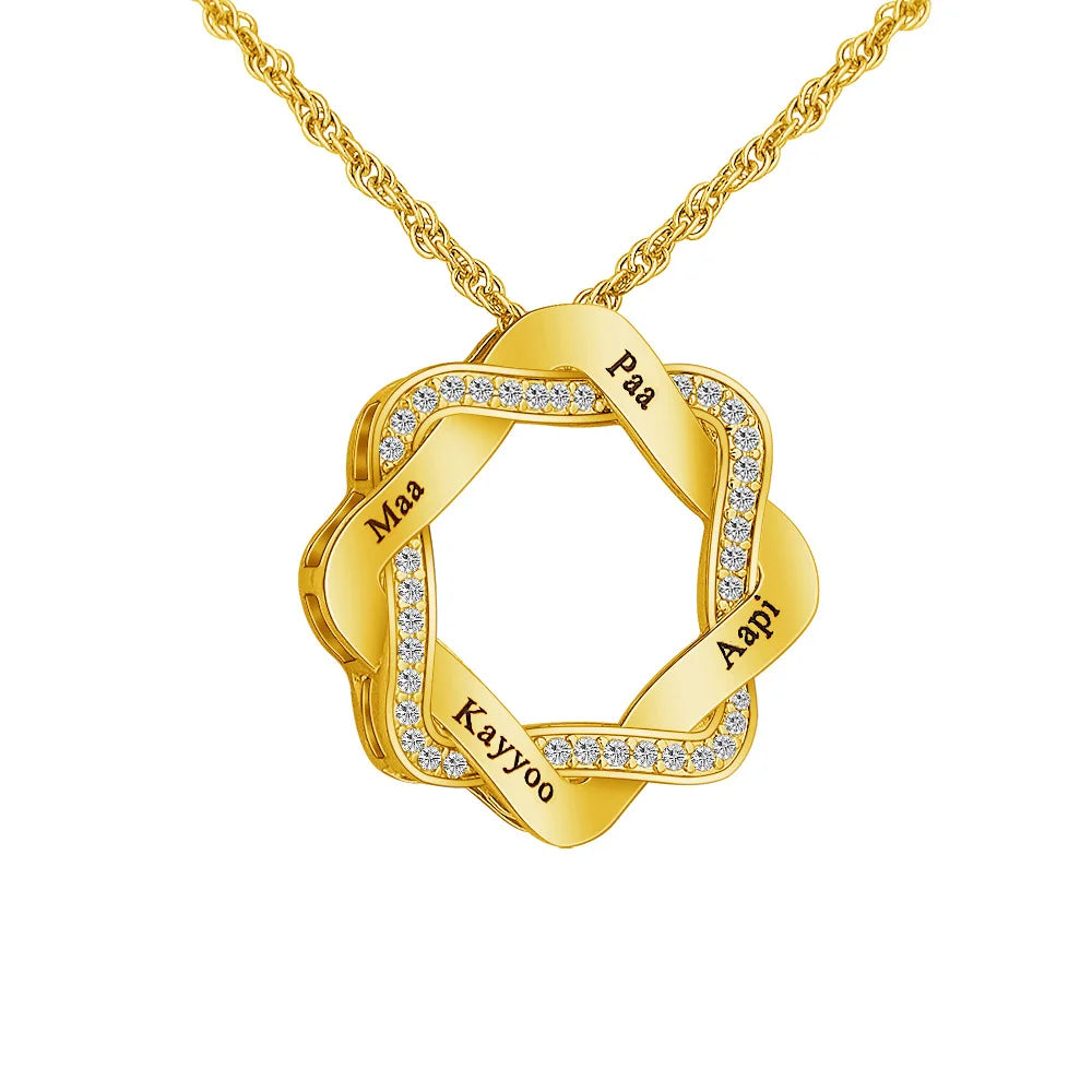 New Fashion Wreath Shape Pendant Necklace Personalized with Engraved Letters and Diamonds Stylish Stainless Steel Jewelry