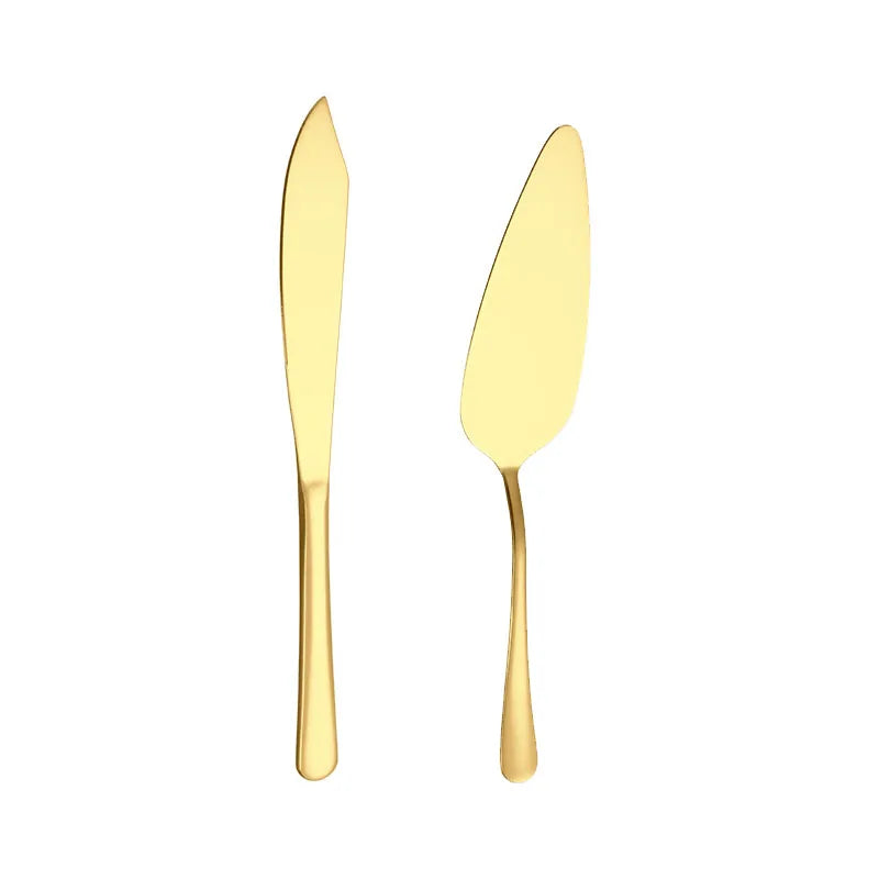 Wedding Cake Knife Set Stainless Steel Gold Cake Knife and Server Set Serving Knife Bread Pizza and Cheese Steak Shovel