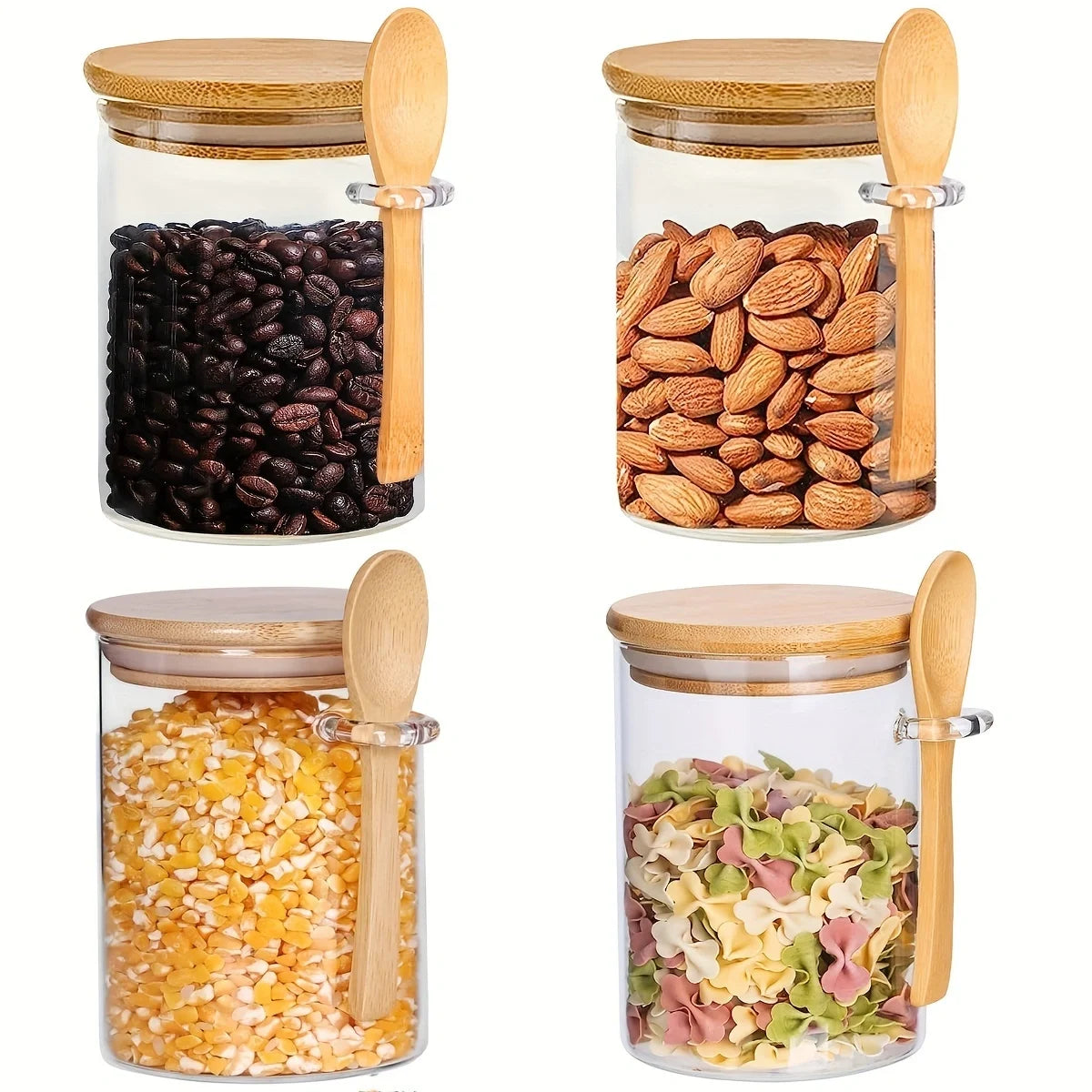 YOLOWE HOME 540ML Glass Meal Prep Jars Bamboo Lids Silicone Spoons Overnight Oats Breakfast Snacks Containers Chia Seed Pudding