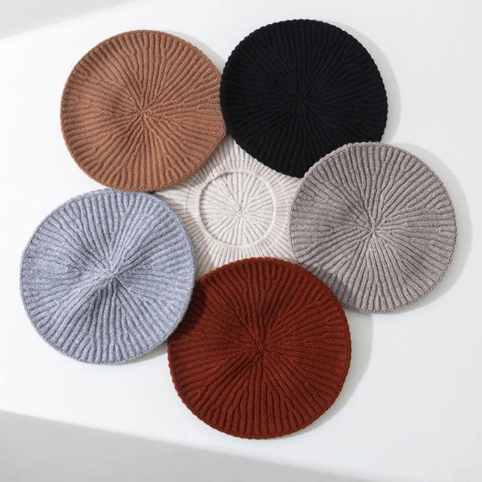 French Style Beret Hat Winter Women Wool Knit Beanie Cap for Evening Party/Travel/Daily Life