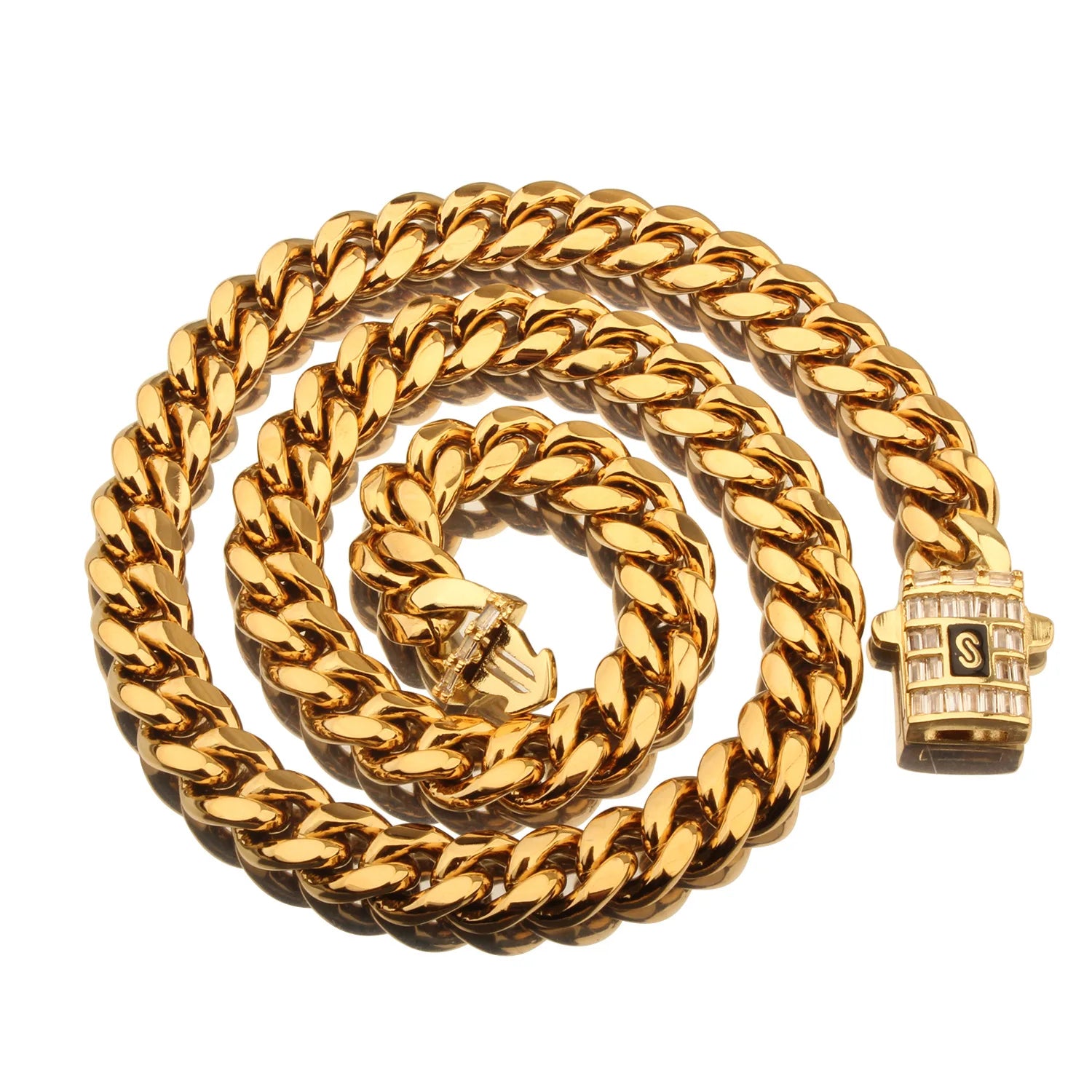 Latest Stocks Mens 18k Gold Plated Stainless Steel Miami Cuban Link Chain Necklace