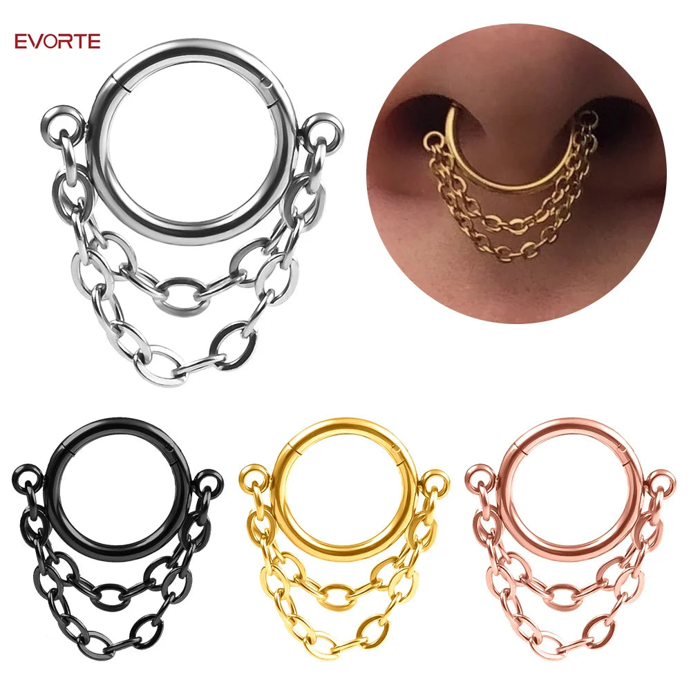 Evorte Stainless Steel Segment Clicker Ring Nostril Ball Ear Cartilage Tragus Helix Lip Piercing Nipple Nose