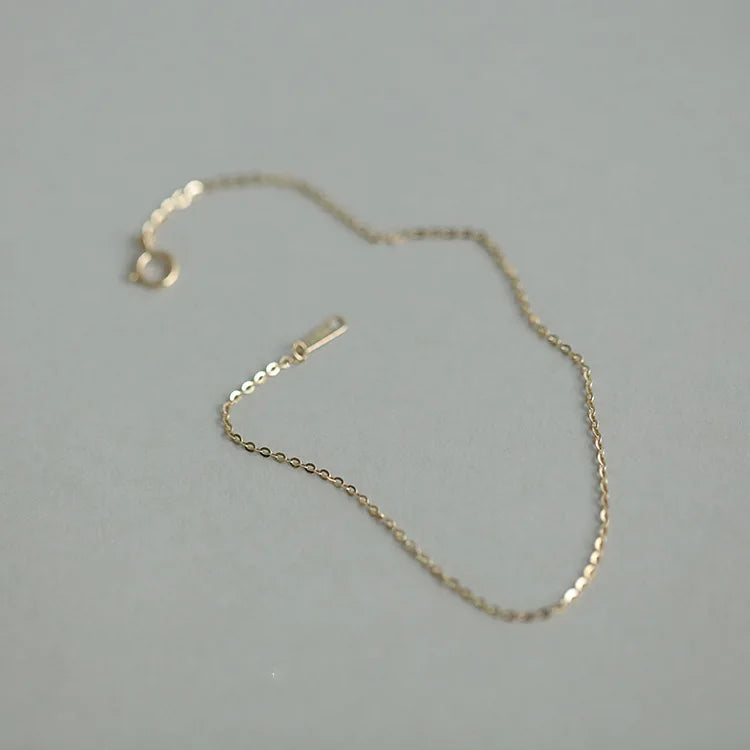 Minimalist Simple Gold Plated Pure 925 Sterling Silver Thin Chain Bare Solid Chain Bracelets for Women Girls Jewelry