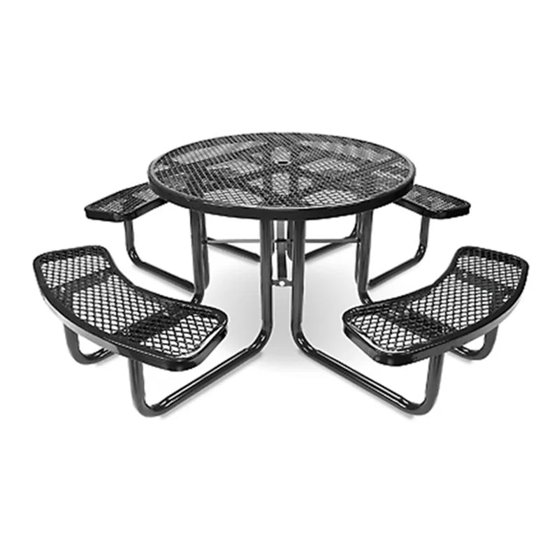 Outdoor Commercial Expanded Metal Picnic Table with Bench Heavy Duty Thermoplastic Coated Steel Picnic Table with Umbrella Hole