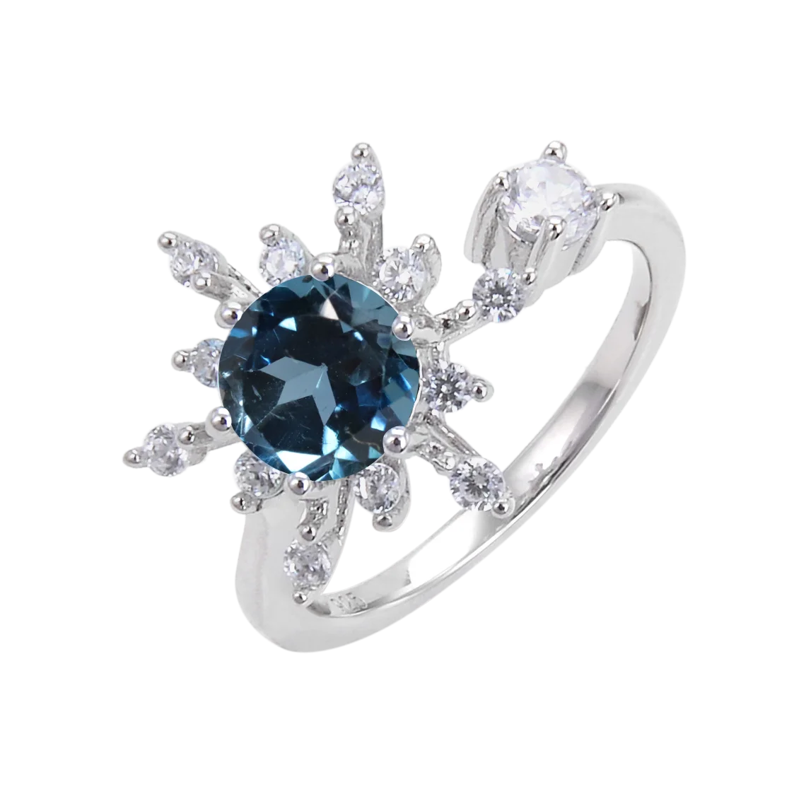 C7626 Abiding Jewelry Natural London Blue Topaz 925 Silver Fashion Gemstone Rings Womens Adjustable Girls Rings
