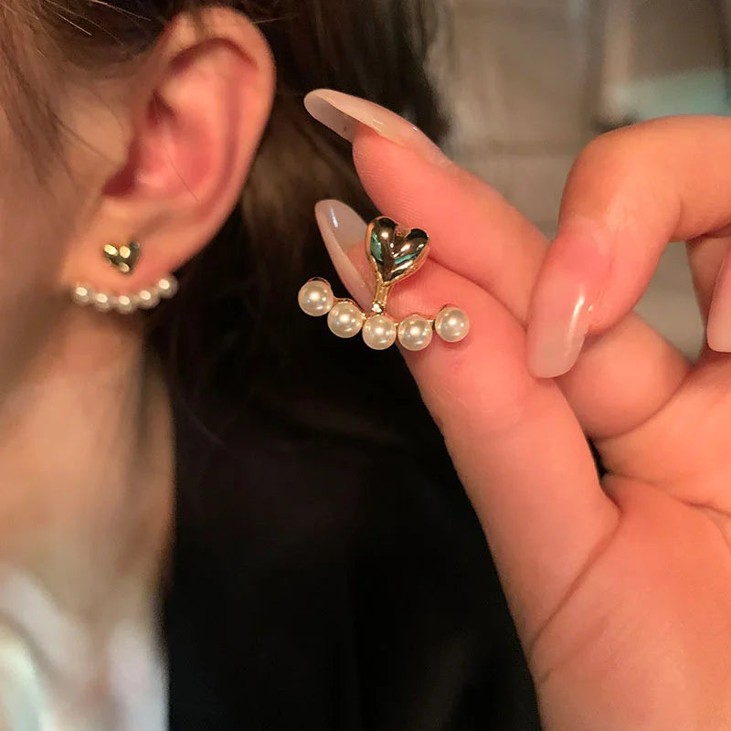Boucle Doreilles Perle Vintage Korean Fashion Heart Earrings Simulated Pearl Earrings for Women Jewelry