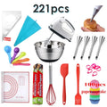 221 Pcs Cake Decoration Tips Kit Baking Set Cake Mat Fondant Tools Cake Decorating Tool Set Electric Whisk Baking Paper Tin Foil