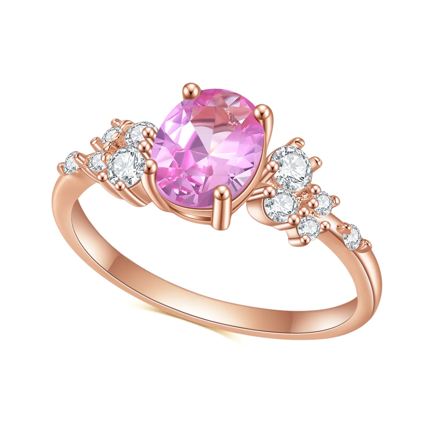 OL0897 Abiding Fine Jewellery Rose Gold Plated 6x8 Oval Lab Pink Sapphire Unique Bridal 925 Sterling Silver Rings for Sale