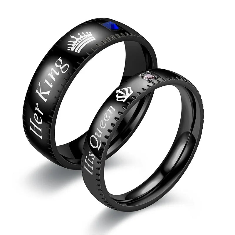 Titanium Steel Sapphire Rings Her King His Queen Stainless Steel Couple Diamond Rings for Men Women No Fade Ring Wedding Jewelry