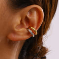 18K PVD Gold Plated Stainless Steel Ear Clips Waterproof Double-layer Two Tone C-shaped Hoop Ear Cuff