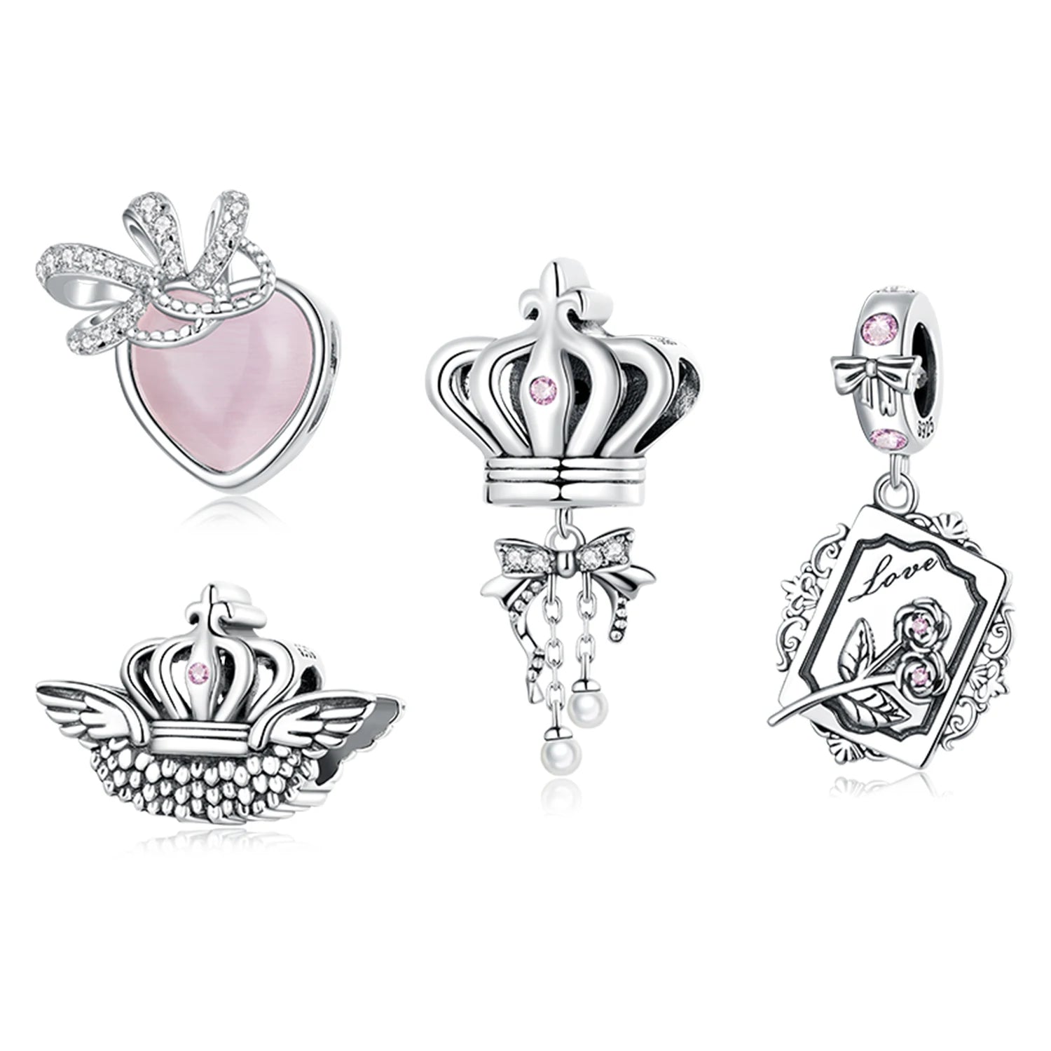 Rose Gold Plated Crown Heart Pendant - 925 Sterling Silver Bow Charm Necklace with Zircon Promise Gift for Women & Girls