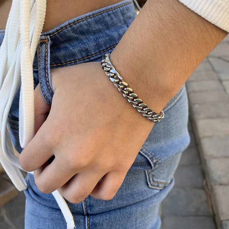 Factory Direct Hip Hop Stainless Steel Fashion Couple Cuban Link Chain Bracelet for Women Men