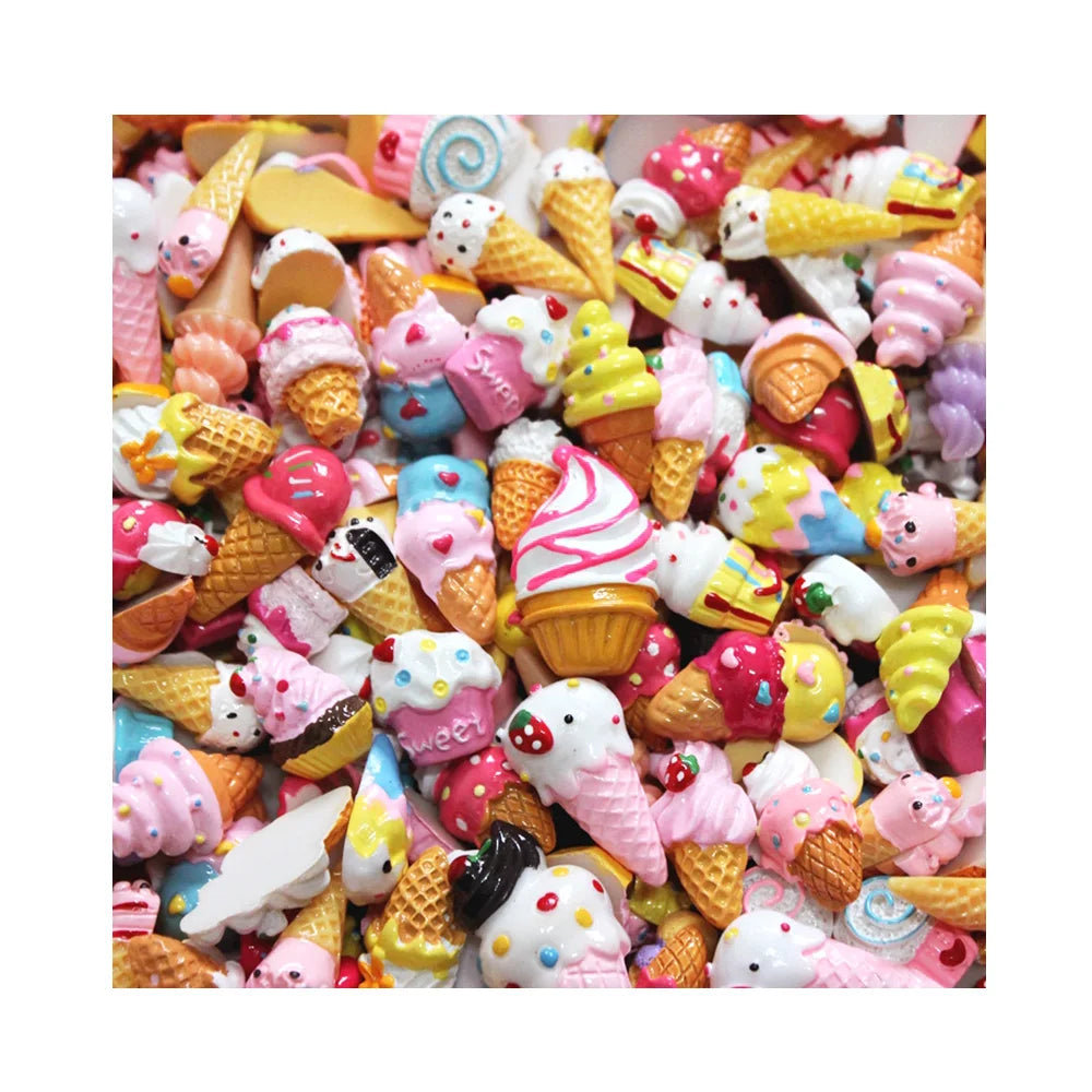 100pcs/bag Mix Resin Simulation Bread Ice Cream Flatback Cabochon for DIY Food Charms Accessories Hairpin Phone Case Decoration