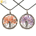 CSJA New Design Natural Crystal Quartz Tree of Life Pendant Necklace Amethyst Rose Quartz Chip Wire Wrapped Pendant G796