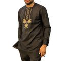 African Clothes for Men Suit 2023 Embroidered Shirt and Solid Color Drawstring Pants 2 Piece Fashion Men's Dashiki Suit Black