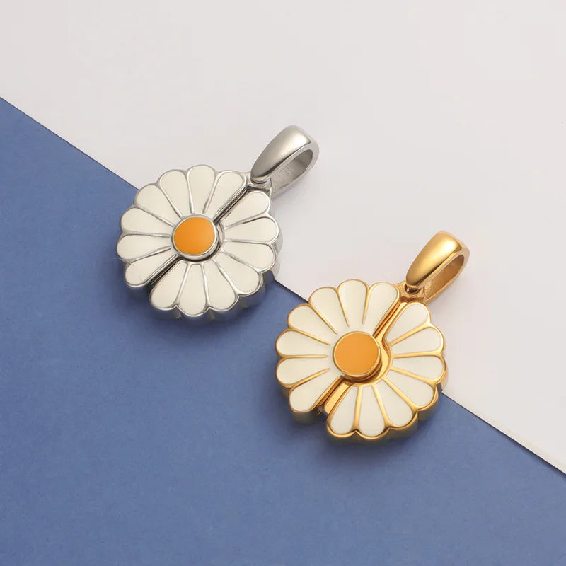 Daisy Flower Charm 18K Gold Plated Stainless Steel Link Chain Necklace Engrave logo Sunflower Pendant Personalized Trendy
