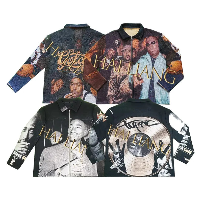 Dropshipping Men's Tapestry Jackets Hip Hop Jacquard Woven Clothing Plus Size Zipper Tapestri Blanket Jackets for Men