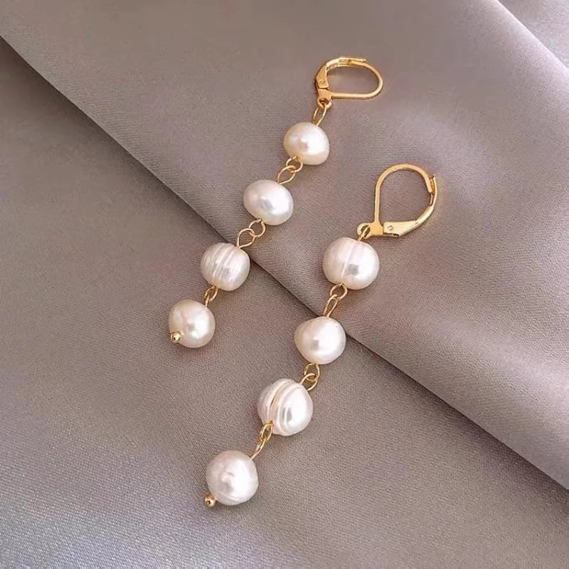 Vintage Gold Plated Geometric Natural Shell Earrings Irregular Baroque Pearl Dangle Earrings Colorful Beads Earring