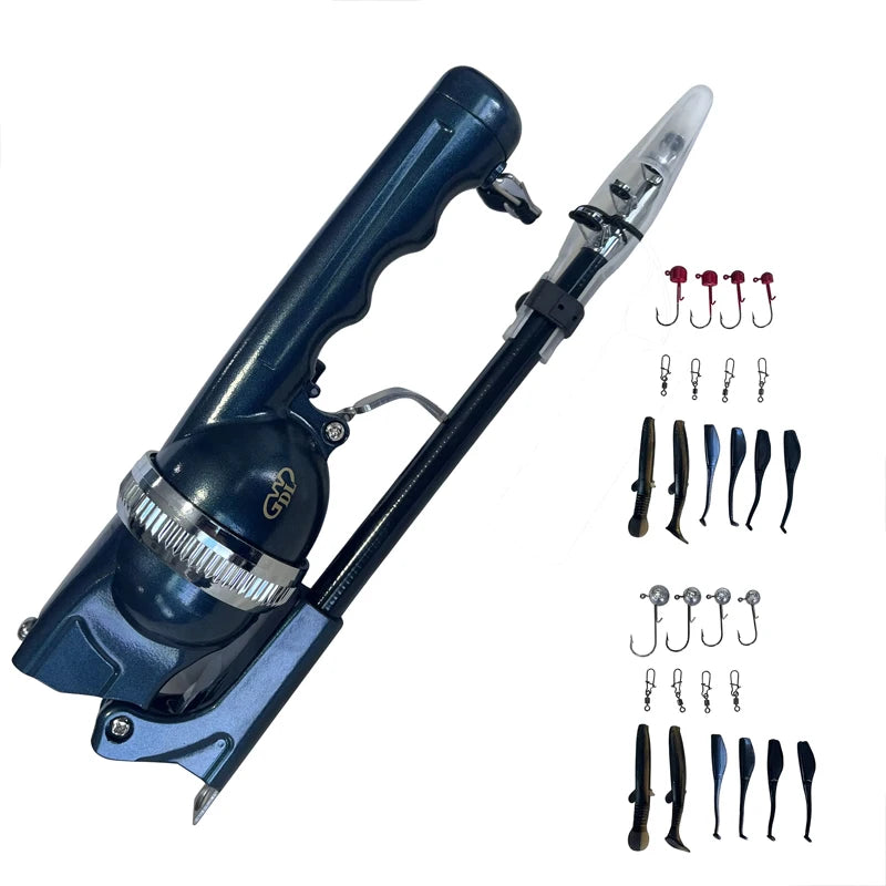 TAKEDO 132CM  Portable Folding Mini Fishing Rod Telescopic Travel Rod With Fishing Reel Line Jig Hook and Soft Lures