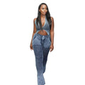 2026 Women's Casual Crop Top and Skinny Maxi Pants Set Low Cut Sleeveless Cut Out Nonwoven Hip Wrap Two Piece Set