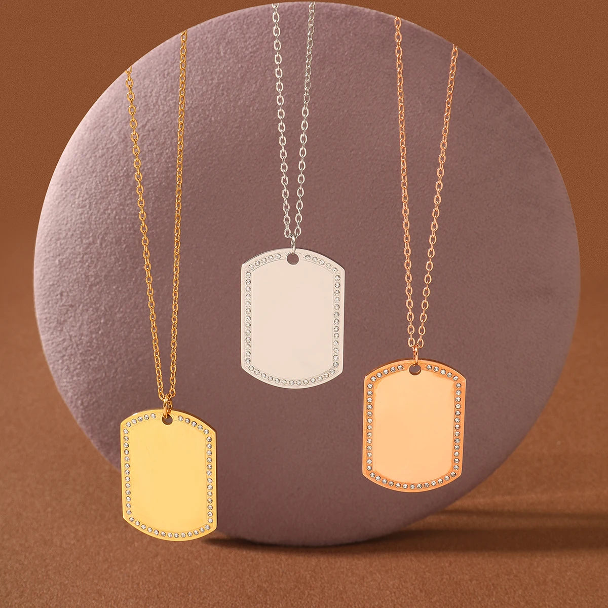 18K Pvd Gold Plated 316L Stainless Steel Fashion Jewelry Blingbling Crystal Blank Laser Engraving Power Necklaces Necklace