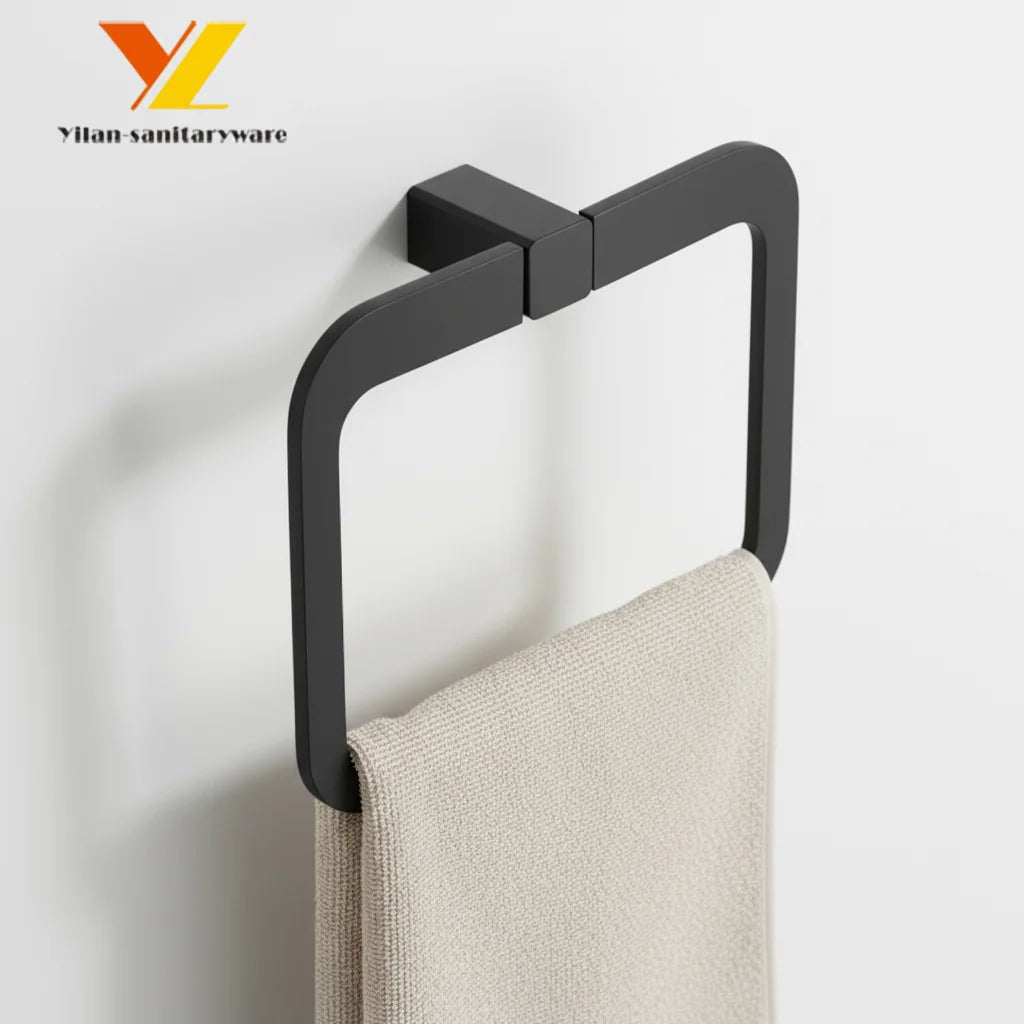 Customized Modern Design Zinc Alloy Eco-Friendly Black Sanitary Hardware Wall Bath Towel Ring Holder for Hotel Bathroom Use