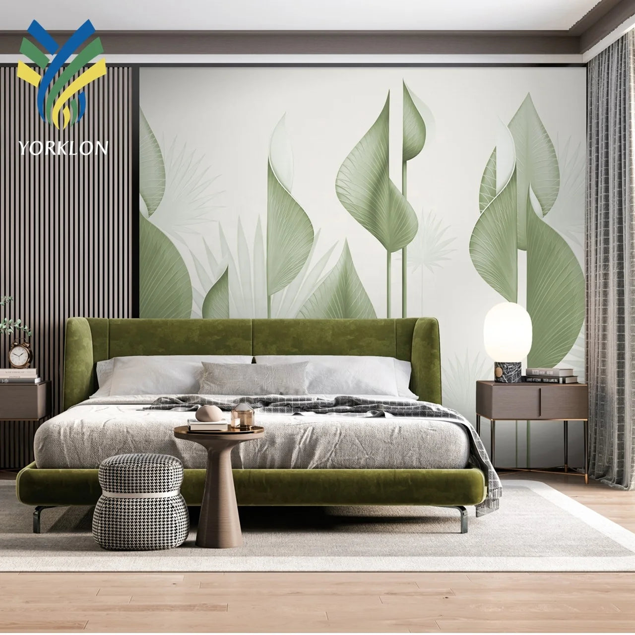 YKEX 081 Home Interior Decor Pink Green Leaves TV Background Nature 3D Wall Paper Murals Palm Leaf Wallpaper