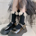 Luxury 2022 Women's Cotton Calf Socks Transparent Flower Decorative Knitted Pile Socks Anti-Slip Breathable Features Crew Length