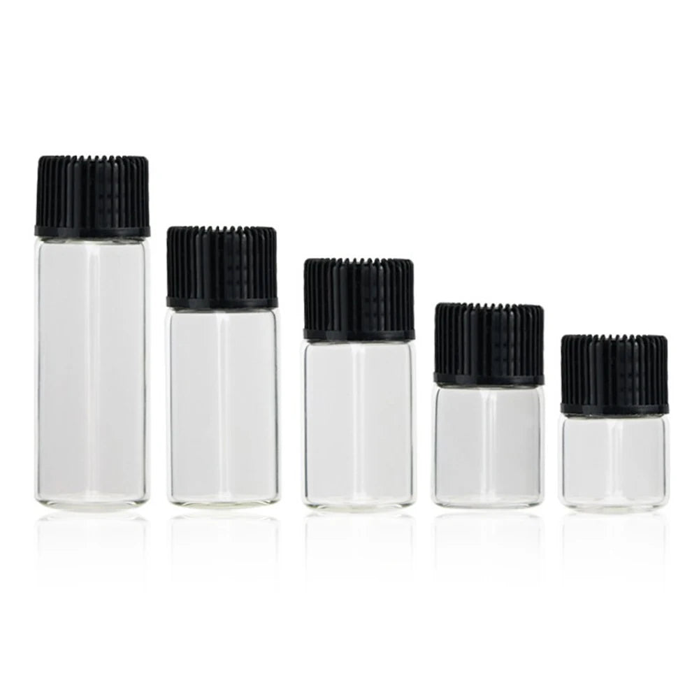 Transparent 1ml 2ml 3ml 4ml 5ml Glass Bottle with White Black Octagonal Cap Drop-Seal Type for Essential Oils