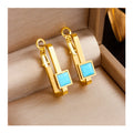 Fashion Tarnish Free 18k Pvd Gold Plated Stainless Steel Square Turquoise Stud Earrings for Lady Women