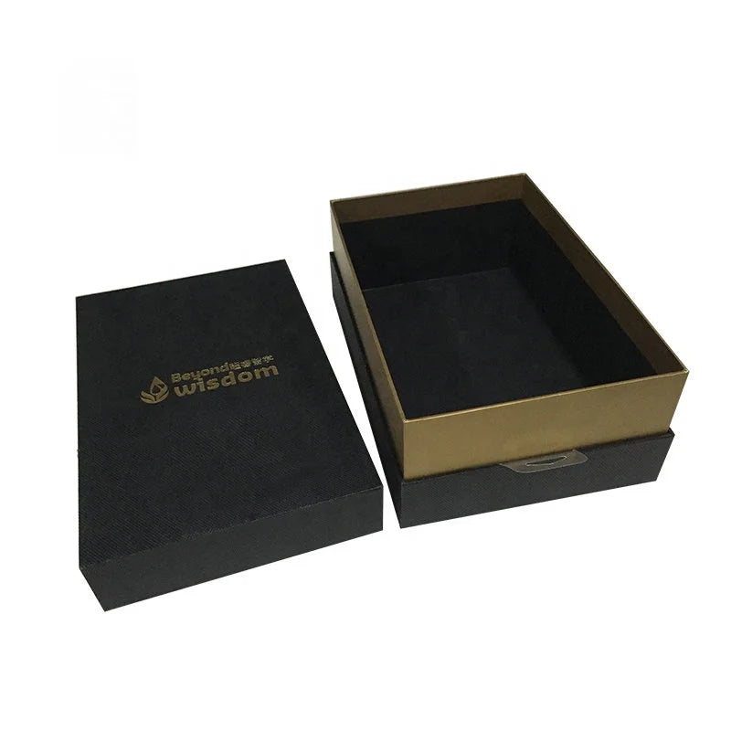 Custom Logo Luxury Rigid Gift Box Packaging Matte Black 2-Piece Lid and Base Gift Packaging Box
