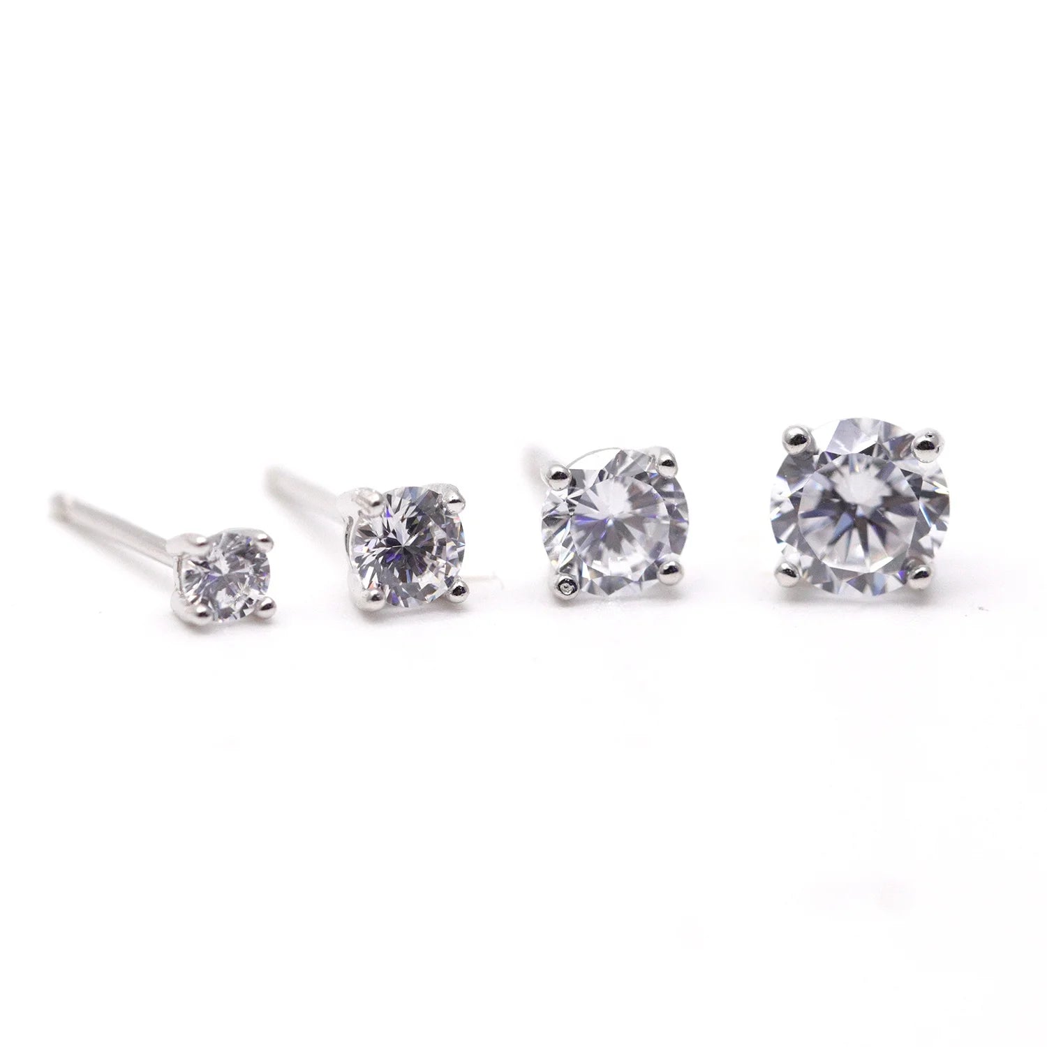 Simple Pure clear Zircon Studs Cubic Zirconia 3mm 4mm 5mm Hypoallergenic Round Shape Four Claws 925 Sterling Silver Earrings