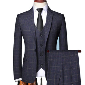 3 Psc Blazer+Vest+Pants Groom Wedding Business MTM Mens Suit Men'S Formal Suits Pour Hommes