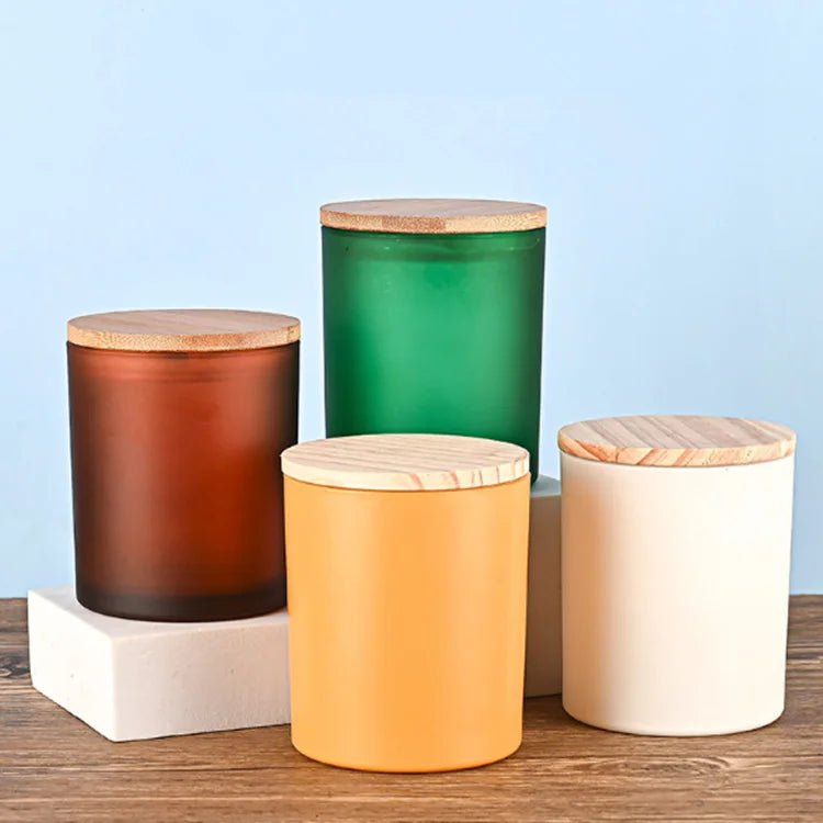 Home Decorative Candle Holders Painting Candle Holders Colorful Glass Candle Jars With Bamboo Lid 230ml 8oz