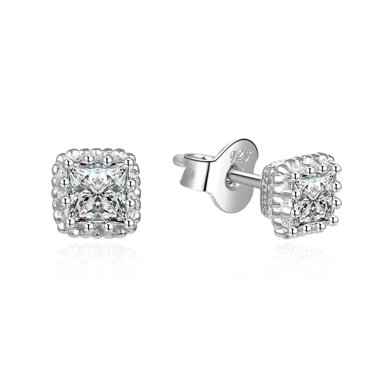 Fancy Popular 925 Sterling Silver Aaa Cubic Zirconia Classic Square Shape Diamond Bridal Earrings