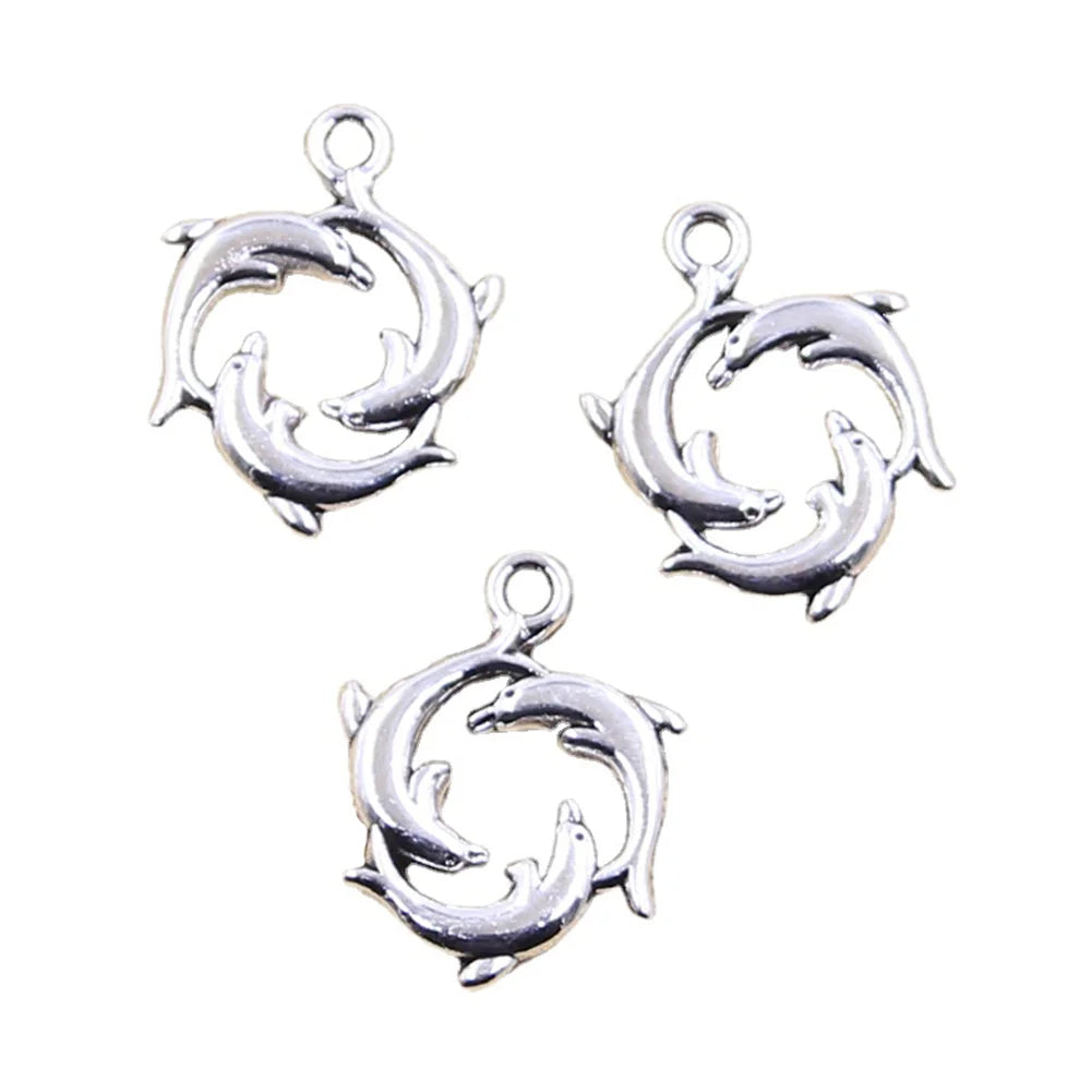 Tibetan Alloy Three Dolphin Show Charms Pendant for Bracelet Necklace Tailor Jewelry Findings