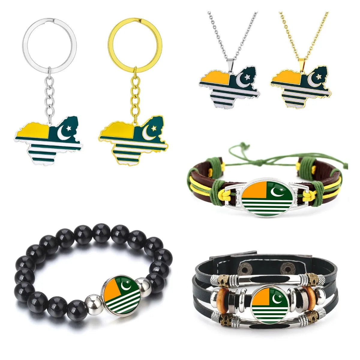 80 Models Kashmir Flag Map Jewelry Set for Wedding Party Includes Tie Clip Lapel Pin Ring Brooch Cuff Link Necklace Key Chain