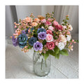 5 Prongs Autumn Mosaic Rose Artificial Wedding Flower Decoration for Christmas Graduation Valentine's Day Mother's Day Easter