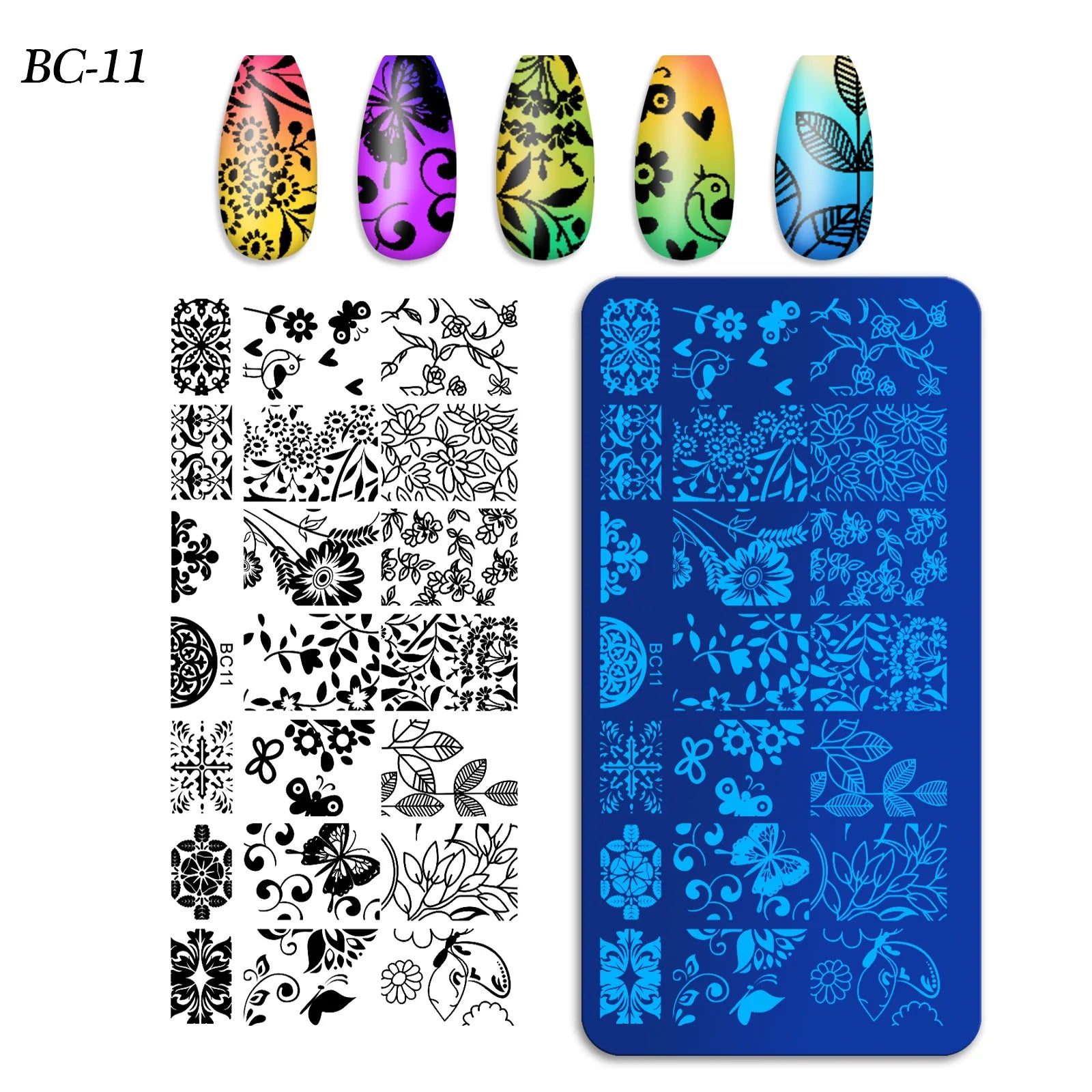 Customized Stainless Steel Nail Art Fingernails Template Stencil with Flower Butterfly Animal Designs Nail Stamping Plates