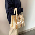 Custom Logo Wholesale Designer Recycle Eco Friendly Reusable Durable Custom Logo Tote Double-sided Striped Canvas Shopping Bag
