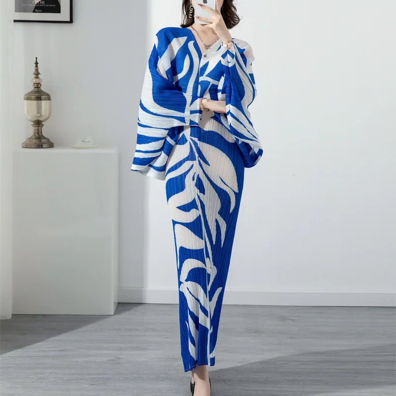 Wholesale Printed Bat Sleeve Plus Size Dress New 2023 Spring and Summer Temperament Slim V-neck Long Women Dress